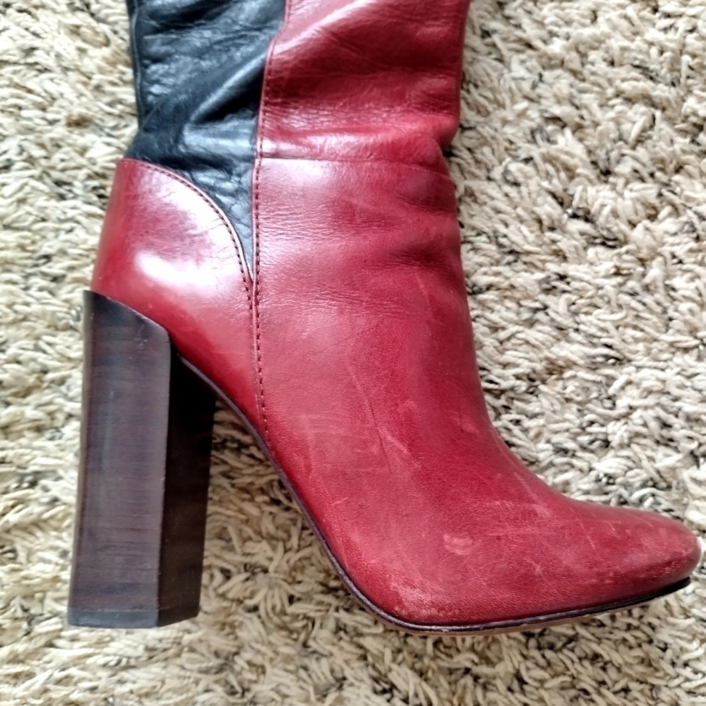 Tory Burch Two Tone Color Block Leather Alicia Mid Calf Boots sz 7 - Picture 3 of 10